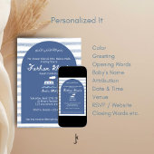 Nautical Blue White Stripe Baby Boy Aqiqah Einladung