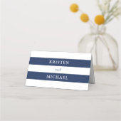 Nautical Blue & White Striping Wedding Platzkarte (Rückseite)
