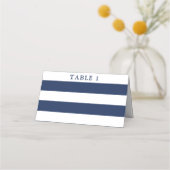 Nautical Blue & White Striping Wedding Platzkarte (Vorderseite)