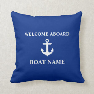 Nautical Blue Willkommen auf dem Schiff Name Blau Kissen
