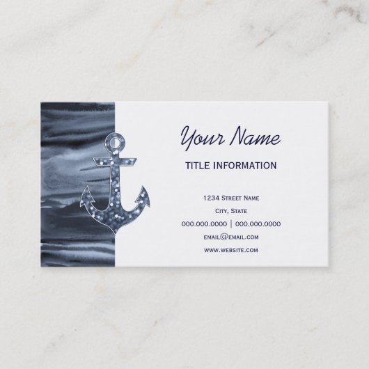 Nautical Bluish Gray Watercolor Glitzer Anchor Visitenkarte (Vorderseite)