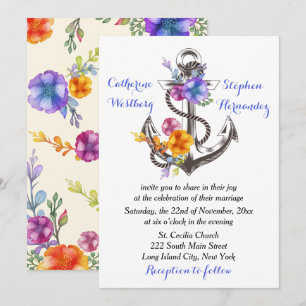 Nautical Boat Anchor Blues Hochzeit Einladung