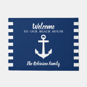 Nautical Boat Anchor Family Name Navy Beach House Fußmatte