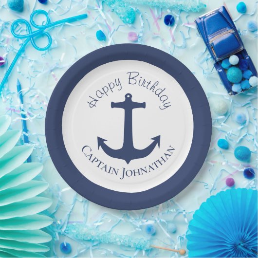 Nautical Boat Anchor Name des Kapitäns Pappteller (Party)