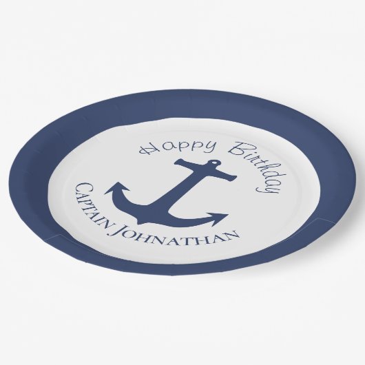 Nautical Boat Anchor Name des Kapitäns Pappteller (Schrägansicht)