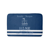 Nautical Boat Anchor Navy Blau Streifen Badematte (Vorderseite)