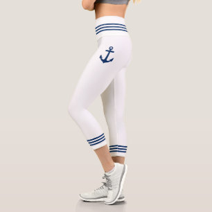 Nautical Boat Anchor Navy Blauer Streifen Capri Leggings
