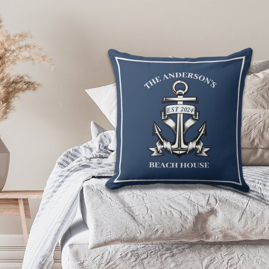 Nautical Boat Beach House Anchor Familienname Est Kissen