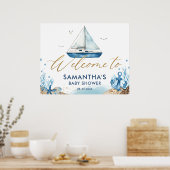 Nautical Boat Hampton Gold Baby Dusche Willkommen Poster (Küche)