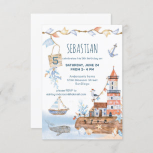 Nautical Boat Lighthouse Geburtstag Einladung