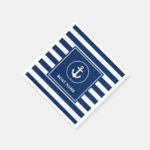Nautical Boat Name Anchor Navy Blue Striped Serviette (Ecke)