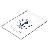 Nautical Boat Name Navy Blue Anchor Captain's Log Notizblock (Linke Seite)
