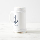 Nautical Boat Name Navy Blue Anchor Custom Bierglas (Vorderseite Links)