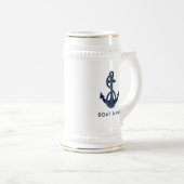 Nautical Boat Name Navy Blue Anchor Custom Bierglas (VorderseiteRechts)