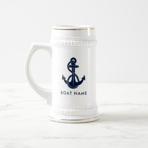 Nautical Boat Name Navy Blue Anchor Custom Bierglas