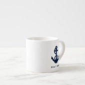 Nautical Boat Name Navy Blue Anchor Custom Espressotasse (Vorderseite Rechts)