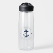 Nautical Boat Name Navy Blue Anchor Custom Trinkflasche (Vorne)