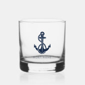 Nautical Boat Name Navy Blue Anchor Custom Whiskyglas (Vorderseite)