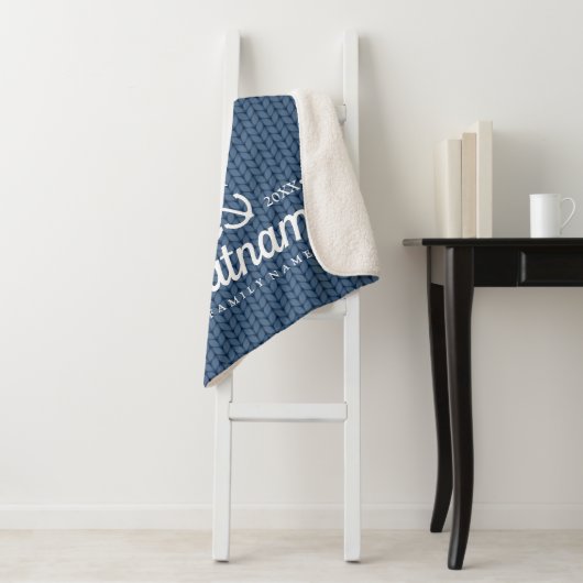 Nautical Boat Name Navy Blue Knittern Muster Sherpadecke (Beispiel)