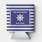 Nautical Boat Name Navy Blue Striping Cooler Dosenkühler (Rückseite)
