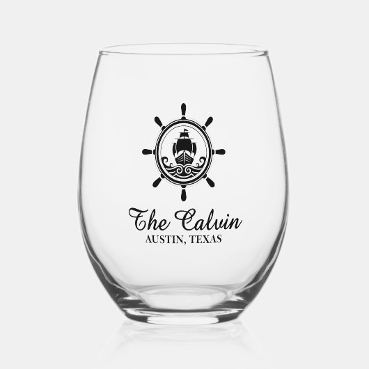 Nautical Boat Name Weinglas Ohne Stiel (Vorderseite)
