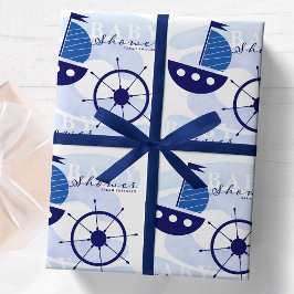 Nautical Boat Wheel Baby Shower Navy Blue Geschenkpapier