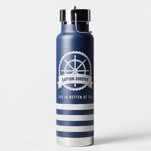 Nautical Boat Wheel Nave Blue Personalisiert Trinkflasche (Links)