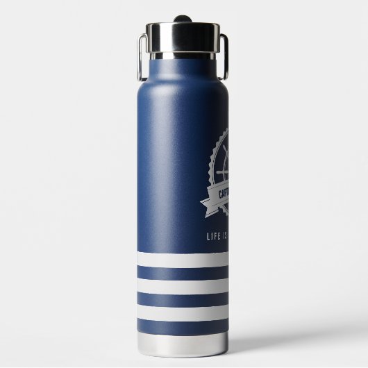 Nautical Boat Wheel Nave Blue Personalisiert Trinkflasche (Vorderseite)