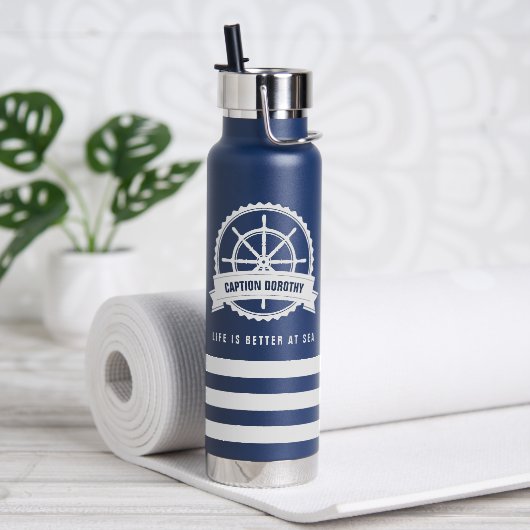 Nautical Boat Wheel Nave Blue Personalisiert Trinkflasche (Yoga)