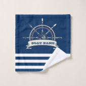 Nautical Boat Wheel, Navy Blue Streifen Badhandtuch Set (Waschlappen)