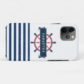Nautical Boat Wheel, Navy Blue Streifen Case-Mate iPhone Hülle (Rückseite (Horizontal))
