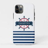 Nautical Boat Wheel, Navy Blue Streifen Case-Mate iPhone Hülle (Rückseite)