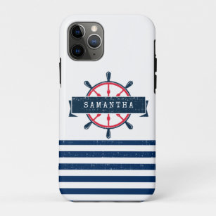 Nautical Boat Wheel, Navy Blue Streifen Case-Mate iPhone Hülle