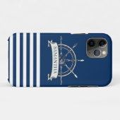 Nautical Boat Wheel, Navy Blue Streifen Case-Mate iPhone Hülle (Rückseite (Horizontal))
