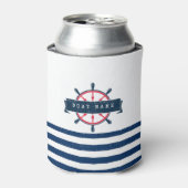 Nautical Boat Wheel, Navy Blue Streifen Dosenkühler (Kanne Vorderseite)