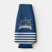 Nautical Boat Wheel, Navy Blue Streifen Flaschenkühler (Vorderseite)