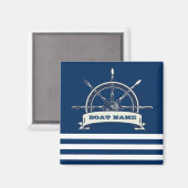 Nautical Boat Wheel, Navy Blue Streifen Magnet (Vorderseite/Rückseite)