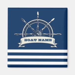 Nautical Boat Wheel, Navy Blue Streifen Magnet