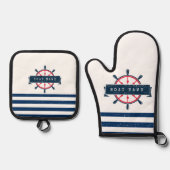 Nautical Boat Wheel, Navy Blue Streifen Ofenhandschuh & Topflappen-Set (Vorderseite)