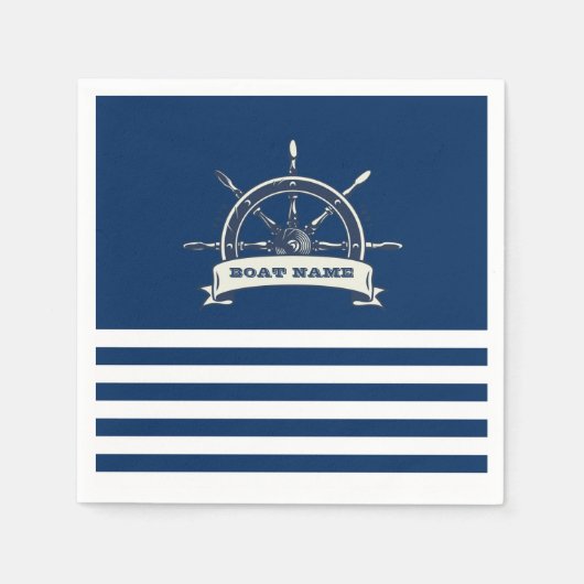 Nautical Boat Wheel, Navy Blue Streifen Serviette (Vorderseite)
