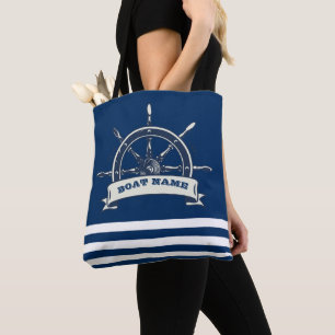 Nautical Boat Wheel, Navy Blue Streifen Tasche