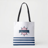Nautical Boat Wheel, Navy Blue Streifen Tasche (Vorderseite)