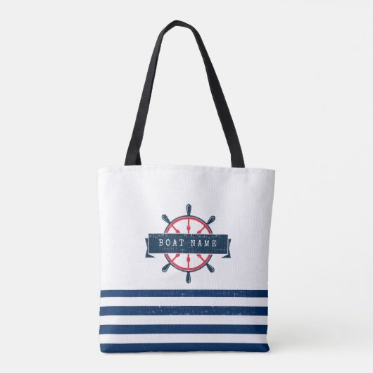 Nautical Boat Wheel, Navy Blue Streifen Tasche (Rückseite)