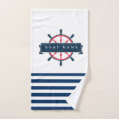Nautical Boat Wheel, Navy Blue Striping Badhandtuch Set (Handtuch)