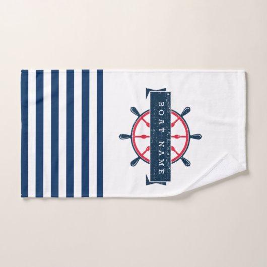 Nautical Boat Wheel, Navy Blue Striping Badhandtuch Set (Handtuch)