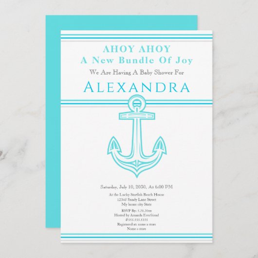 Nautical Boy Baby Dusche Türkis Aquamarin Ankervor (Vorne/Hinten)