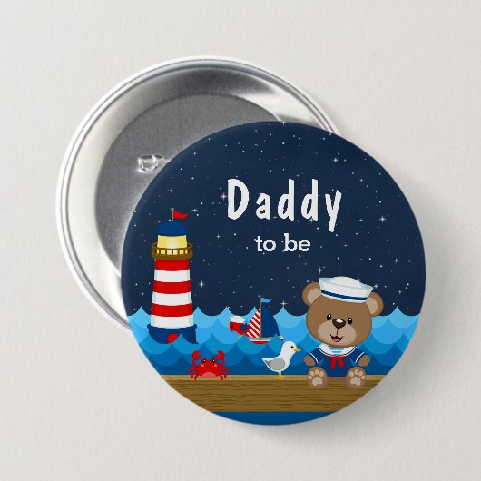 Nautical Boy Bären rot und Navy Daddy zu sein Button (Vorne & Hinten)