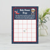 Nautical Boy Bear Red and Navy Baby Bingo Einladung (Stehend Vorderseite)