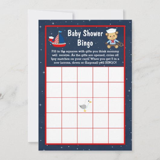 Nautical Boy Monkey Red and Navy Baby Bingo Einladung (Vorderseite)