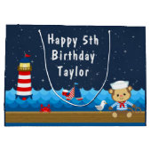 Nautical Boy Monkey Red and Navy Happy Birthday Große Geschenktüte (Rückseite)
